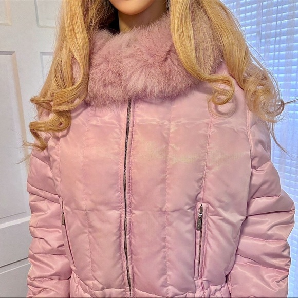 1 Madison Jackets & Blazers - 1 MADISON PUFFER JACKET PRETTY PINK WITH FUR COLLAR LARGE IN GREAT CONDITION